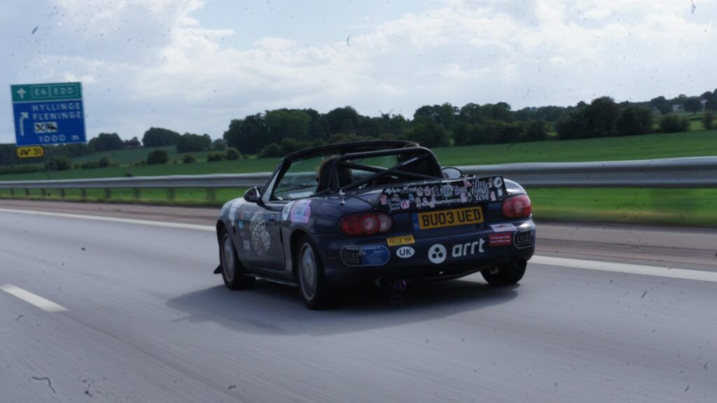 MX-5 driving on European motorway.